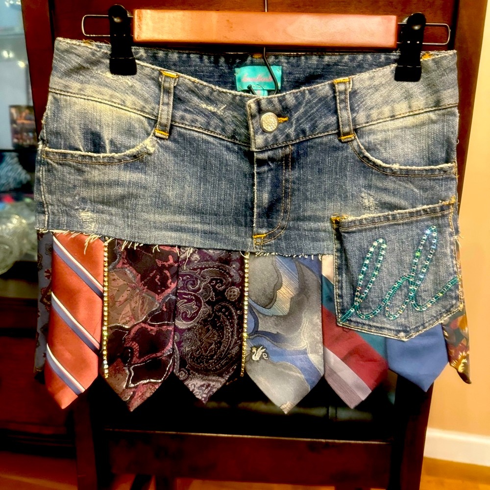 ONE OF A KIND-RARE JEAN & TIE SKIRT